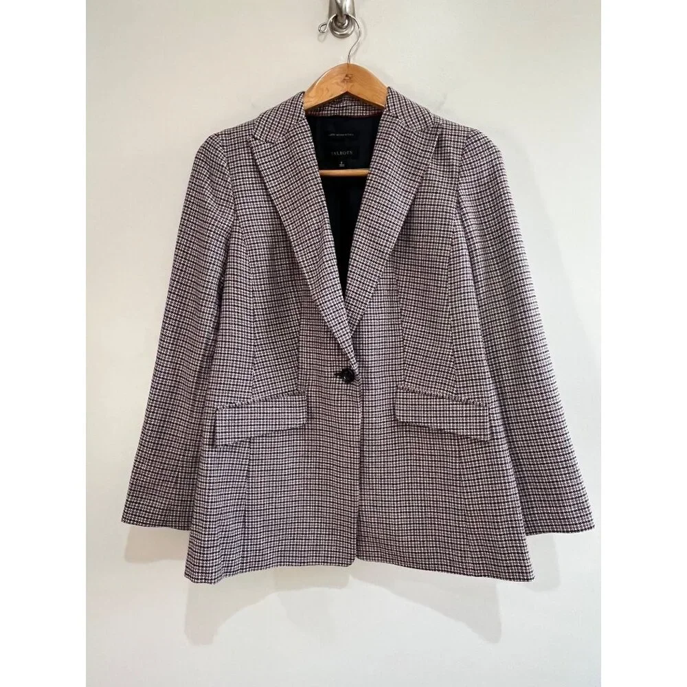Talbots Houndstooth Blazer Womens 6 Brown Black Woven in Italy
